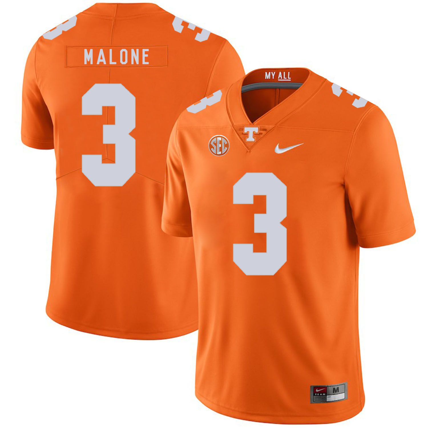 Men Tennessee Volunteers #3 Malone Orange Customized NCAA Jerseys->customized ncaa jersey->Custom Jersey